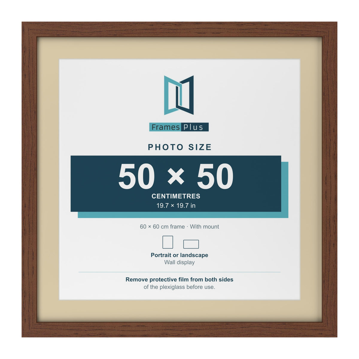Dark Teak 60 x 60 cm picture frame with an ivory mount for a 50 x 50 cm photo