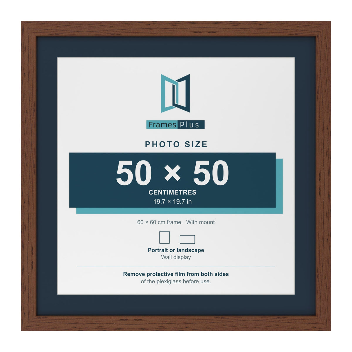 Dark Teak 60 x 60 cm picture frame with a Pacific Blue mount for a 50 x 50 cm photo