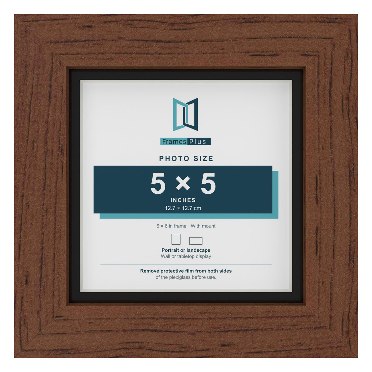 Dark Teak 6 x 6 inch picture frame with a black mount for a 5 x 5 inch photo