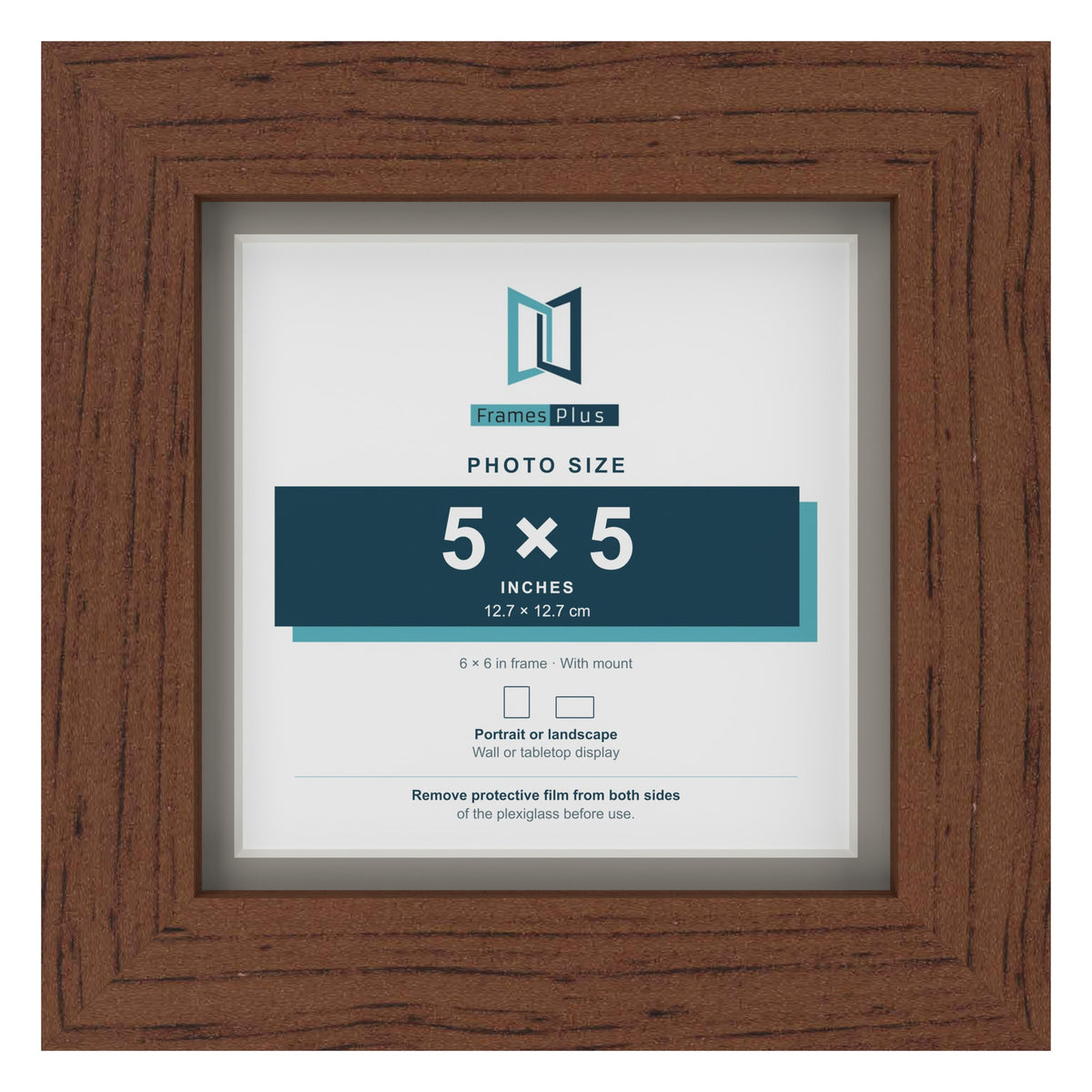 Dark Teak 6 x 6 inch picture frame with a Dawn Grey mount for a 5 x 5 inch photo