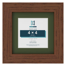 Dark Teak 6 x 6 inch picture frame with a green mount for a 4 x 4 inch photo