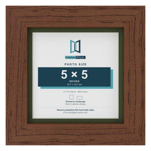 Dark Teak 6 x 6 inch picture frame with a green mount for a 5 x 5 inch photo