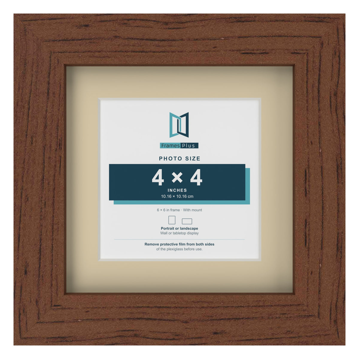 Dark Teak 6 x 6 inch picture frame with an ivory mount for a 4 x 4 inch photo