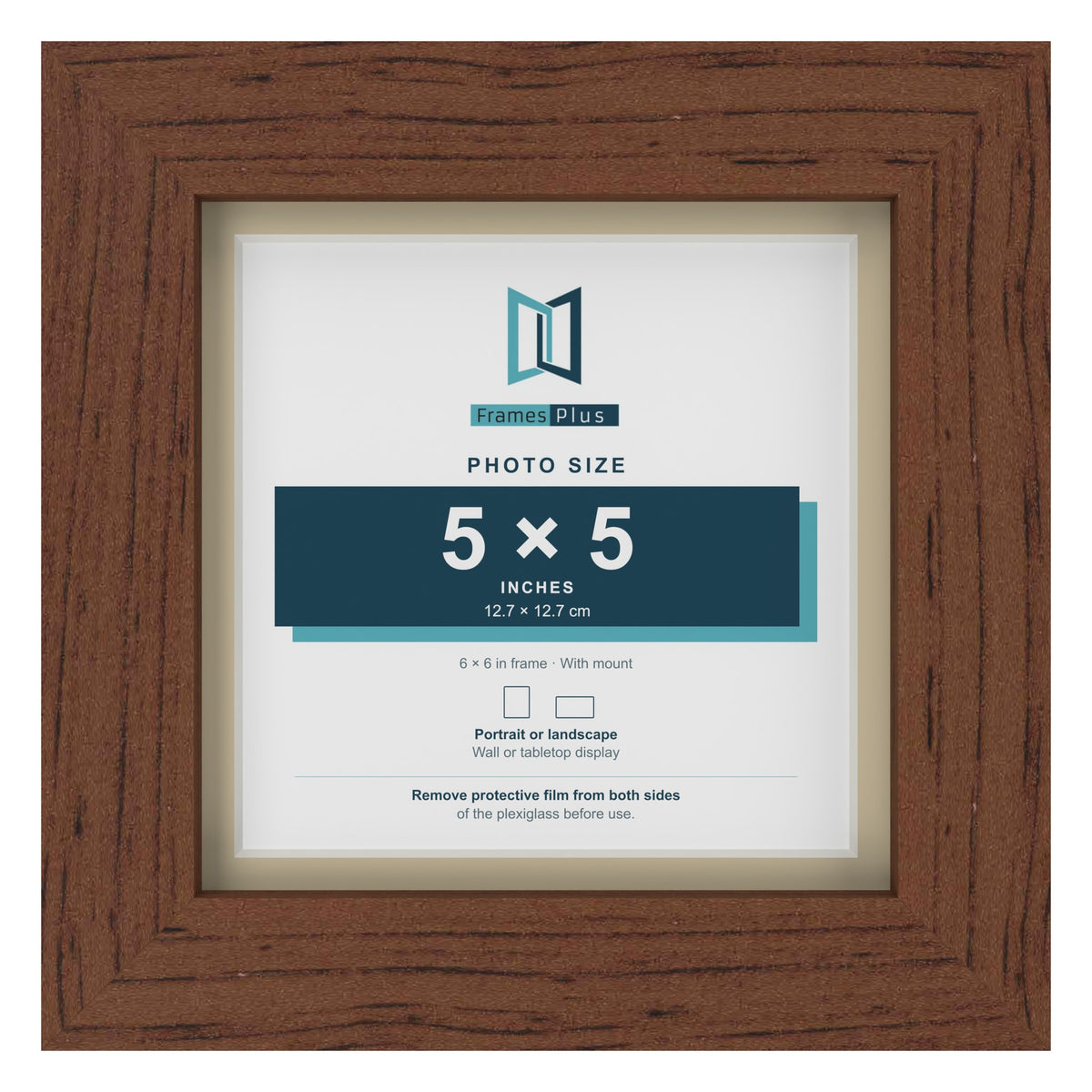 Dark Teak 6 x 6 inch picture frame with an ivory mount for a 5 x 5 inch photo
