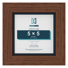 Dark Teak 6 x 6 inch picture frame with a Pacific Blue mount for a 5 x 5 inch photo
