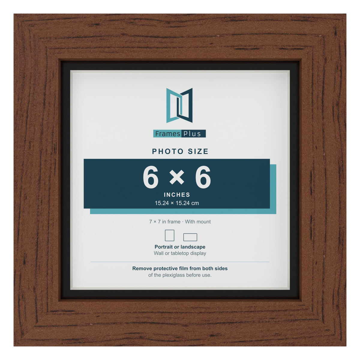 Dark Teak 7 x 7 inch picture frame with a black mount for a 6 x 6 inch photo