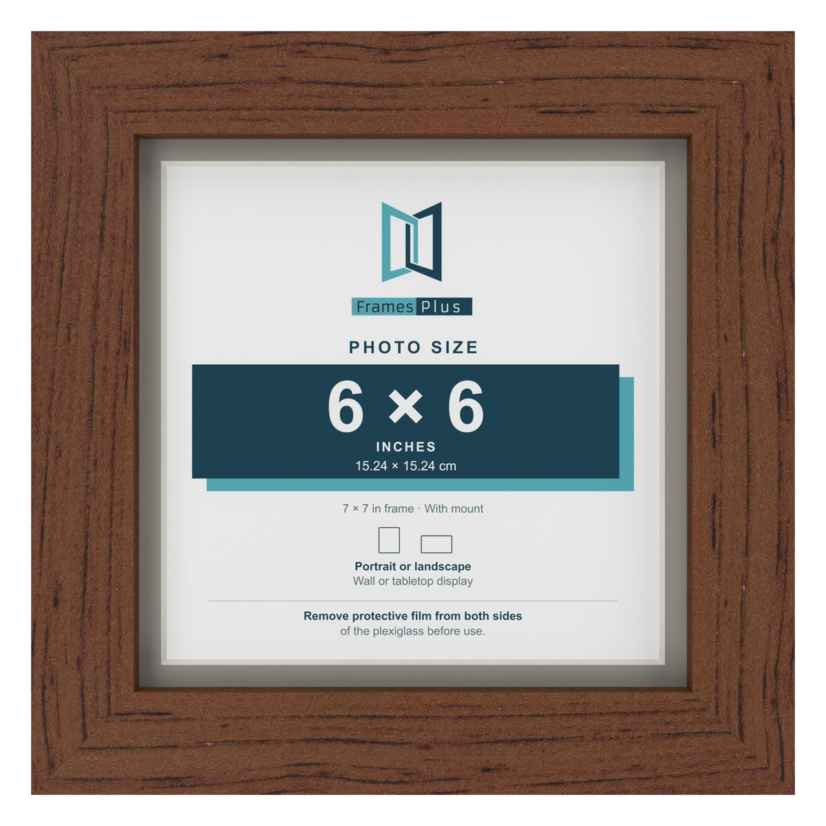 Dark Teak 7 x 7 inch picture frame with a Dawn Grey mount for a 6 x 6 inch photo