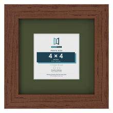 Dark Teak 7 x 7 inch picture frame with a green mount for a 4 x 4 inch photo