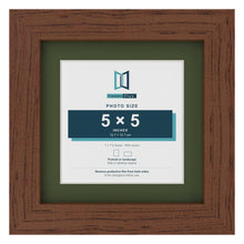 Dark Teak 7 x 7 inch picture frame with a green mount for a 5 x 5 inch photo