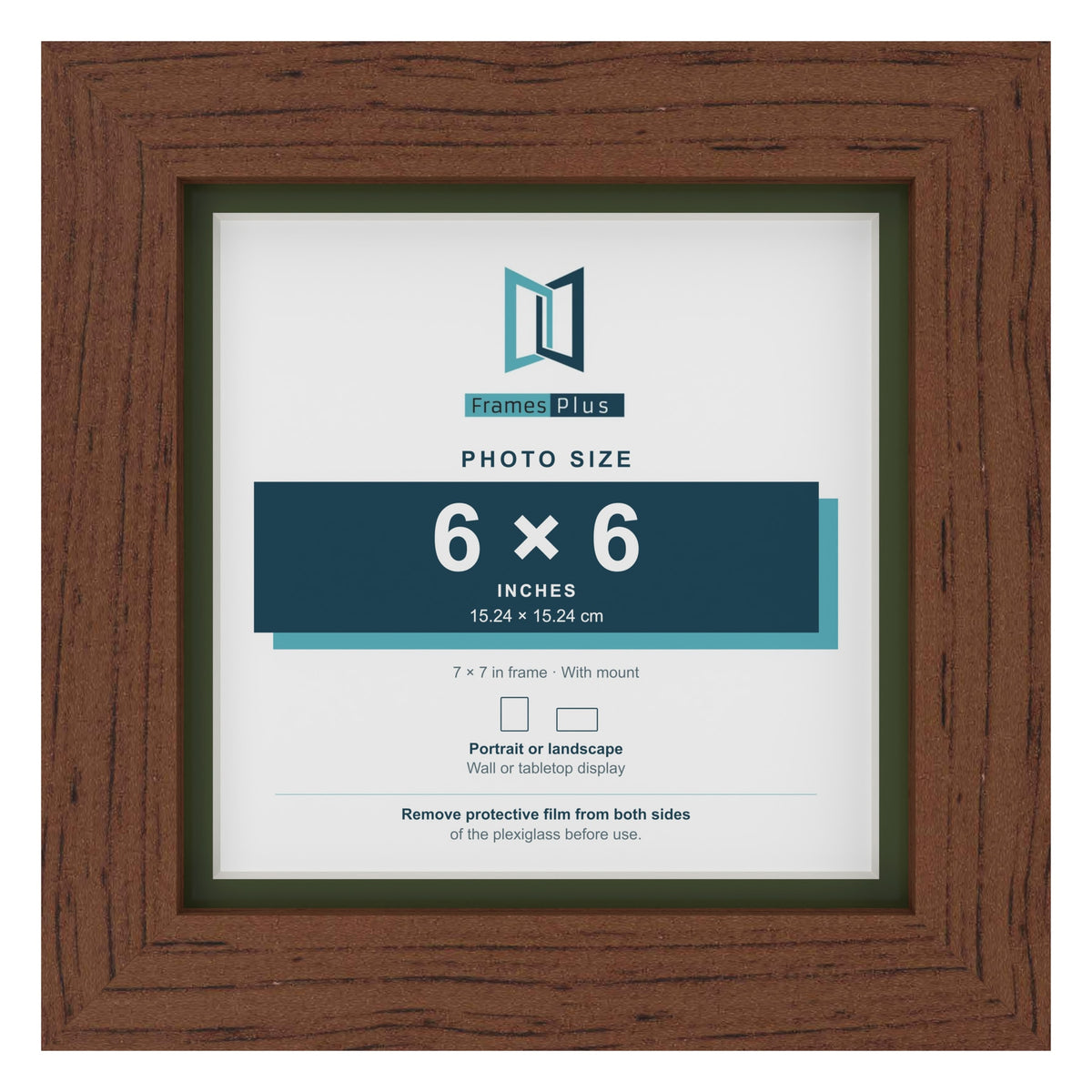 Dark Teak 7 x 7 inch picture frame with a green mount for a 6 x 6 inch photo