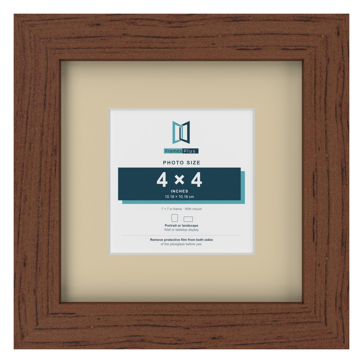 Dark Teak 7 x 7 inch picture frame with an ivory mount for a 4 x 4 inch photo