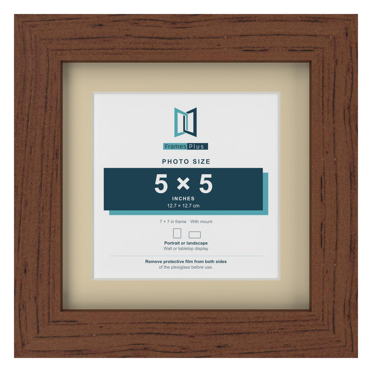 Dark Teak 7 x 7 inch picture frame with an ivory mount for a 5 x 5 inch photo
