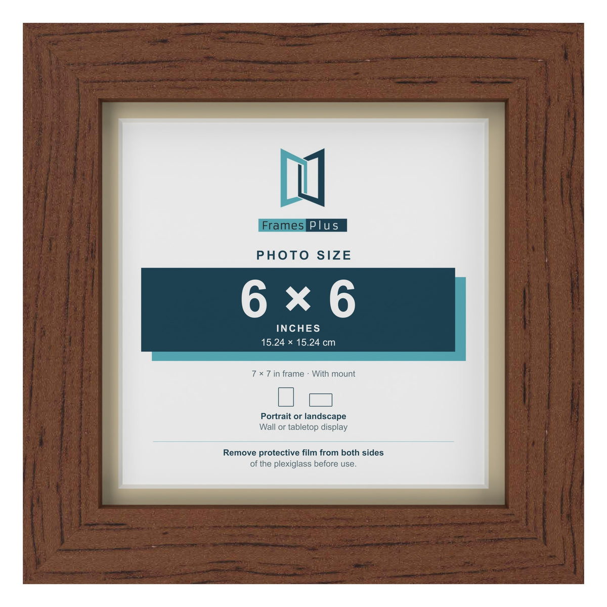 Dark Teak 7 x 7 inch picture frame with an ivory mount for a 6 x 6 inch photo
