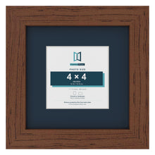 Dark Teak 7 x 7 inch picture frame with a Pacific Blue mount for a 4 x 4 inch photo