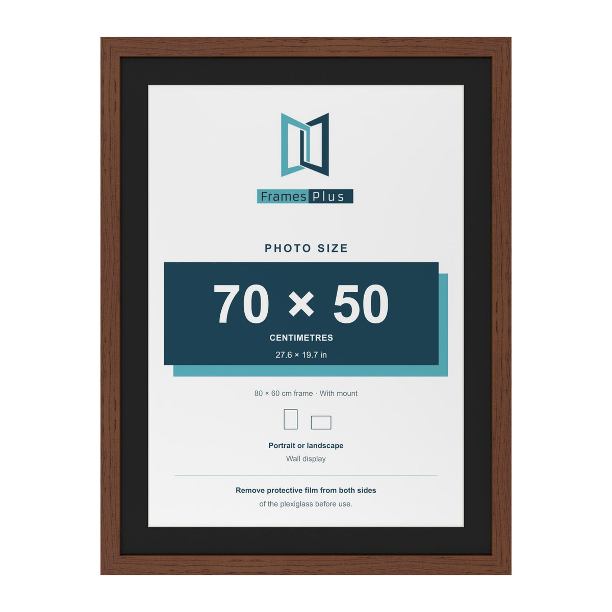 Dark Teak 80 x 60 cm picture frame with a black mount for a 70 x 50 cm photo