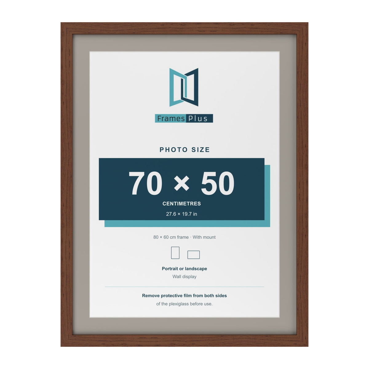 Dark Teak 80 x 60 cm picture frame with a Dawn Grey mount for a 70 x 50 cm photo