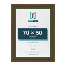 Dark Teak 80 x 60 cm picture frame with a green mount for a 70 x 50 cm photo