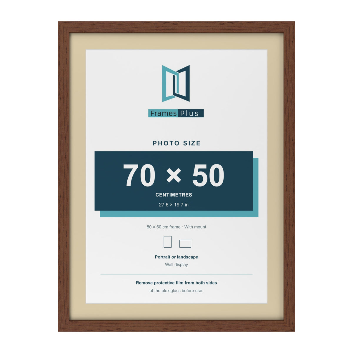 Dark Teak 80 x 60 cm picture frame with an ivory mount for a 70 x 50 cm photo