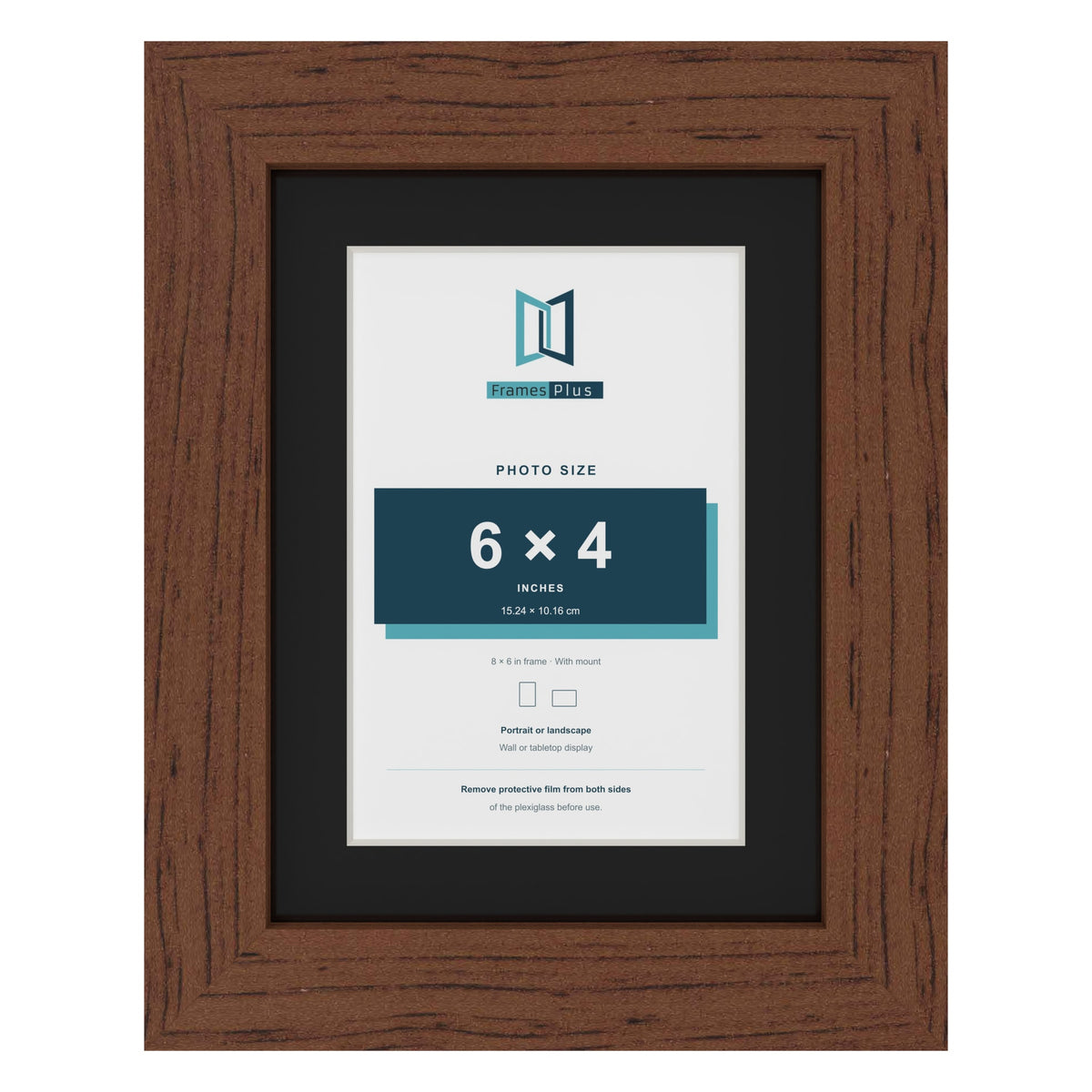 Dark Teak 8 x 6 inch picture frame with a black mount for a 6 x 4 inch photo
