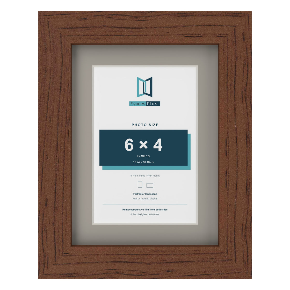 Dark Teak 8 x 6 inch picture frame with a Dawn Grey mount for a 6 x 4 inch photo