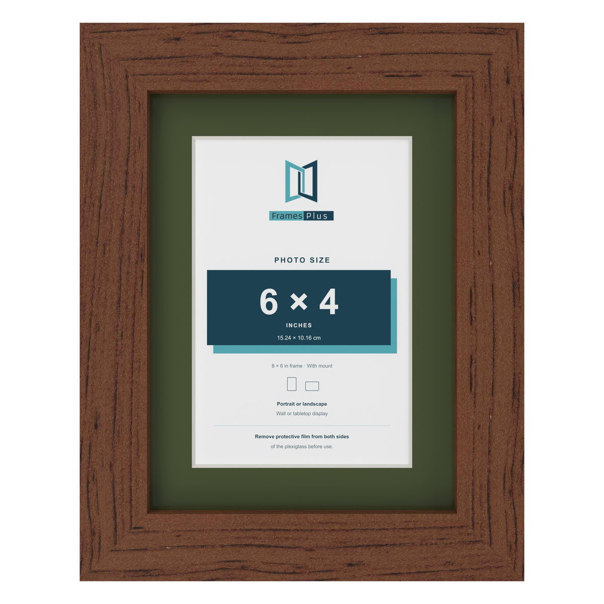 Dark Teak 8 x 6 inch picture frame with a green mount for a 6 x 4 inch photo