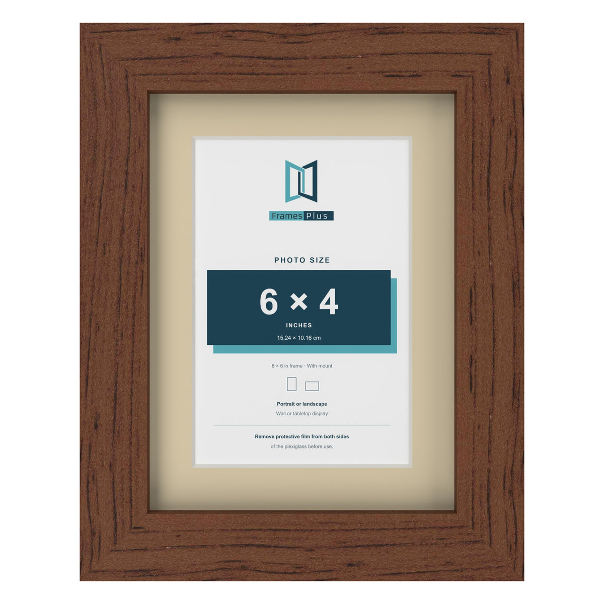 Dark Teak 8 x 6 inch picture frame with an ivory mount for a 6 x 4 inch photo