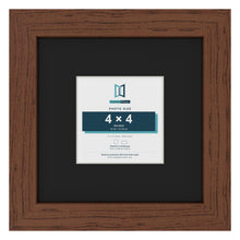 Dark Teak 8 x 8 inch picture frame with a black mount for a 4 x 4 inch photo