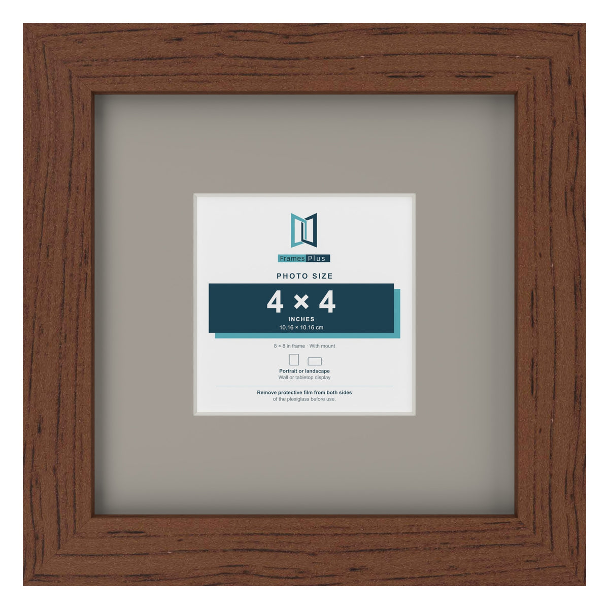 Dark Teak 8 x 8 inch picture frame with a Dawn Grey mount for a 4 x 4 inch photo