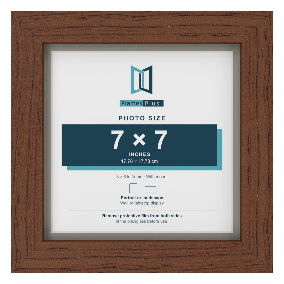 Dark Teak 8 x 8 inch picture frame with a Dawn Grey mount for a 7 x 7 inch photo
