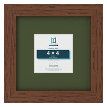 Dark Teak 8 x 8 inch picture frame with a green mount for a 4 x 4 inch photo
