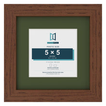Dark Teak 8 x 8 inch picture frame with a green mount for a 5 x 5 inch photo