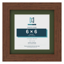 Dark Teak 8 x 8 inch picture frame with a green mount for a 6 x 6 inch photo