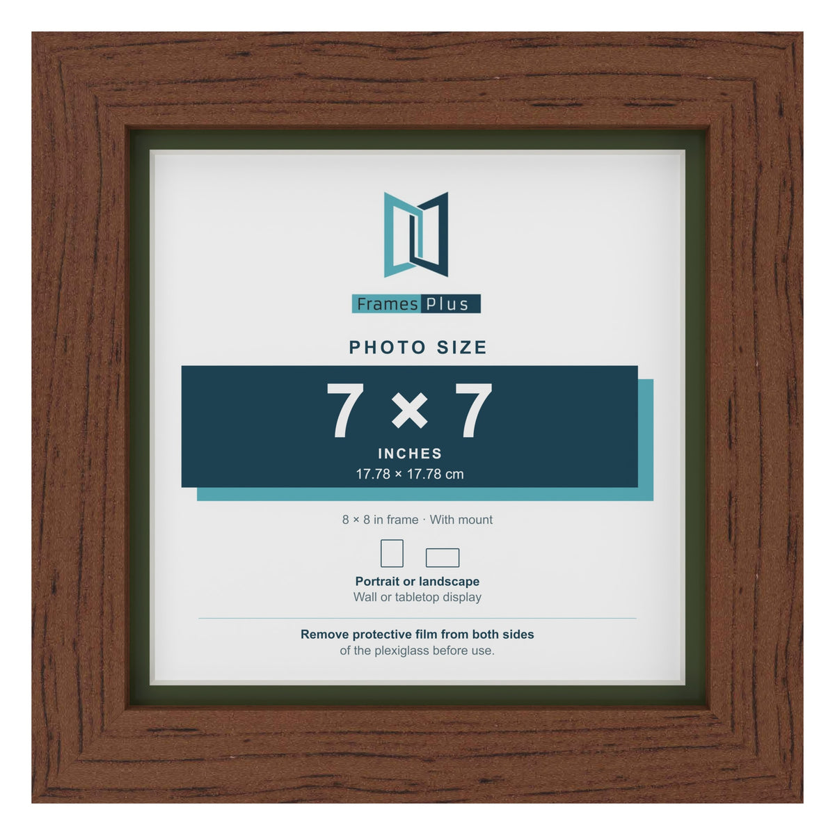 Dark Teak 8 x 8 inch picture frame with a green mount for a 7 x 7 inch photo