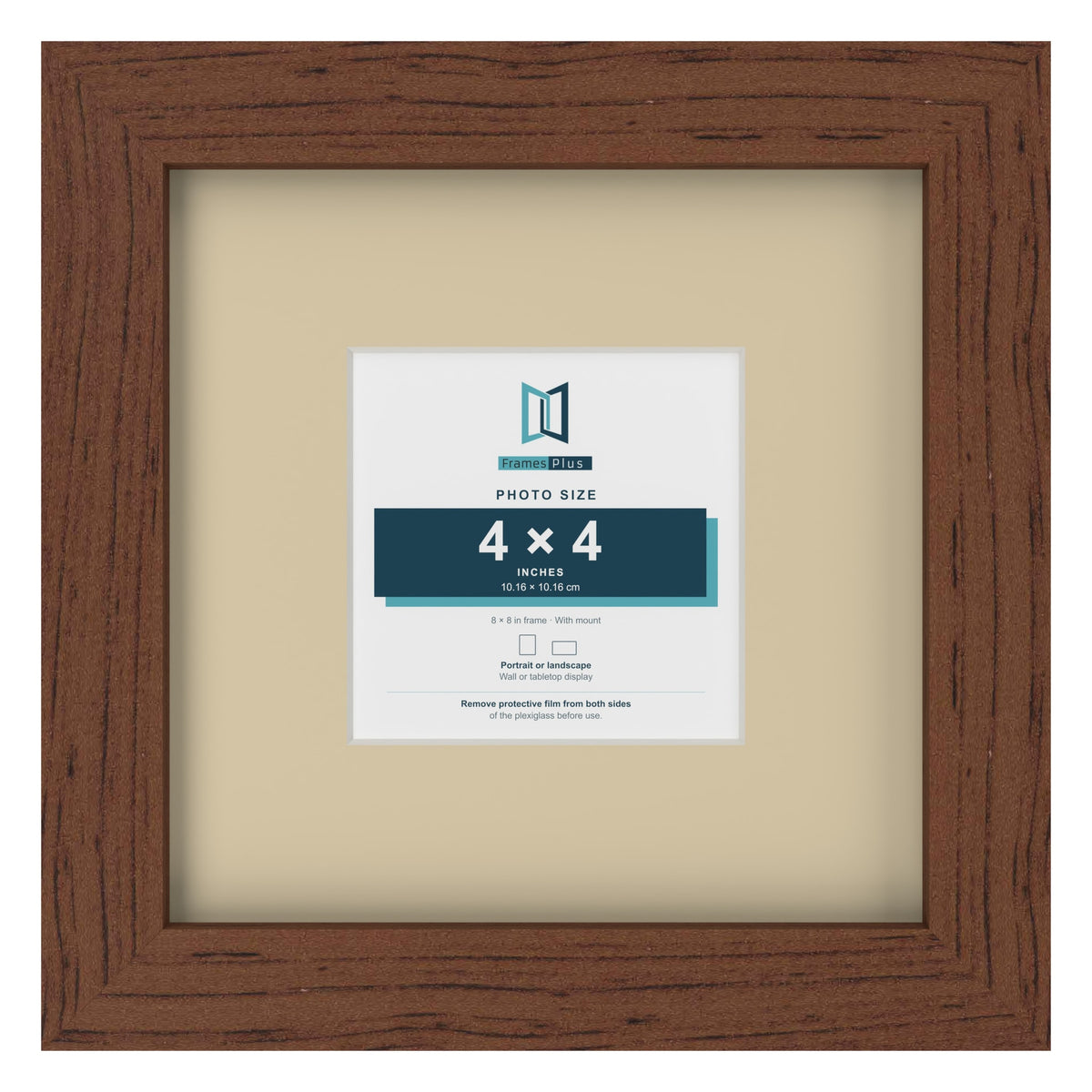 Dark Teak 8 x 8 inch picture frame with an ivory mount for a 4 x 4 inch photo