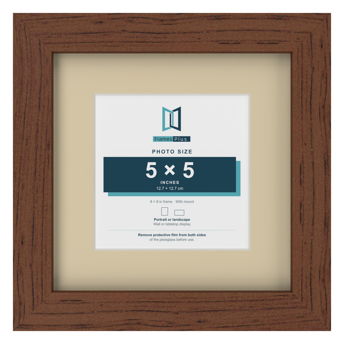 Dark Teak 8 x 8 inch picture frame with an ivory mount for a 5 x 5 inch photo