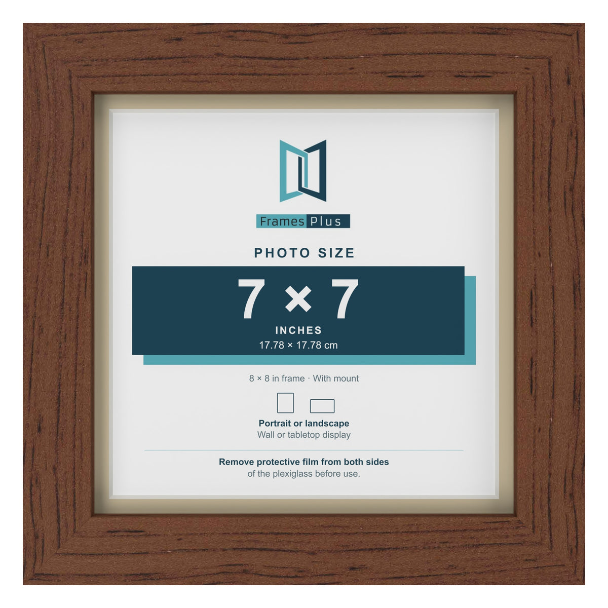 Dark Teak 8 x 8 inch picture frame with an ivory mount for a 7 x 7 inch photo