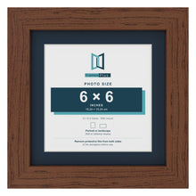 Dark Teak 8 x 8 inch picture frame with a Pacific Blue mount for a 6 x 6 inch photo
