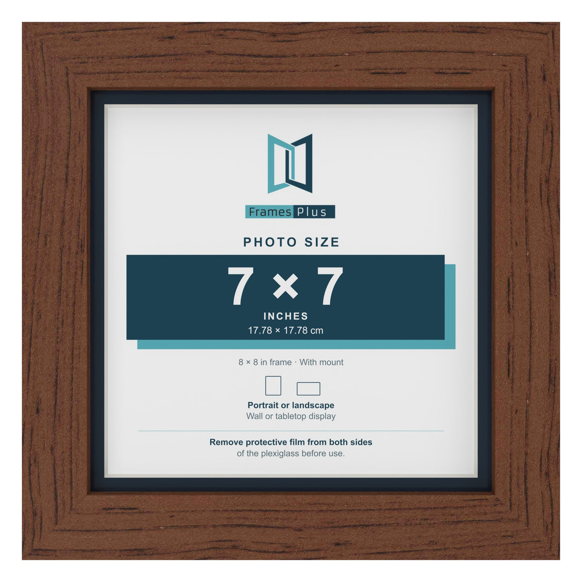 Dark Teak 8 x 8 inch picture frame with a Pacific Blue mount for a 7 x 7 inch photo