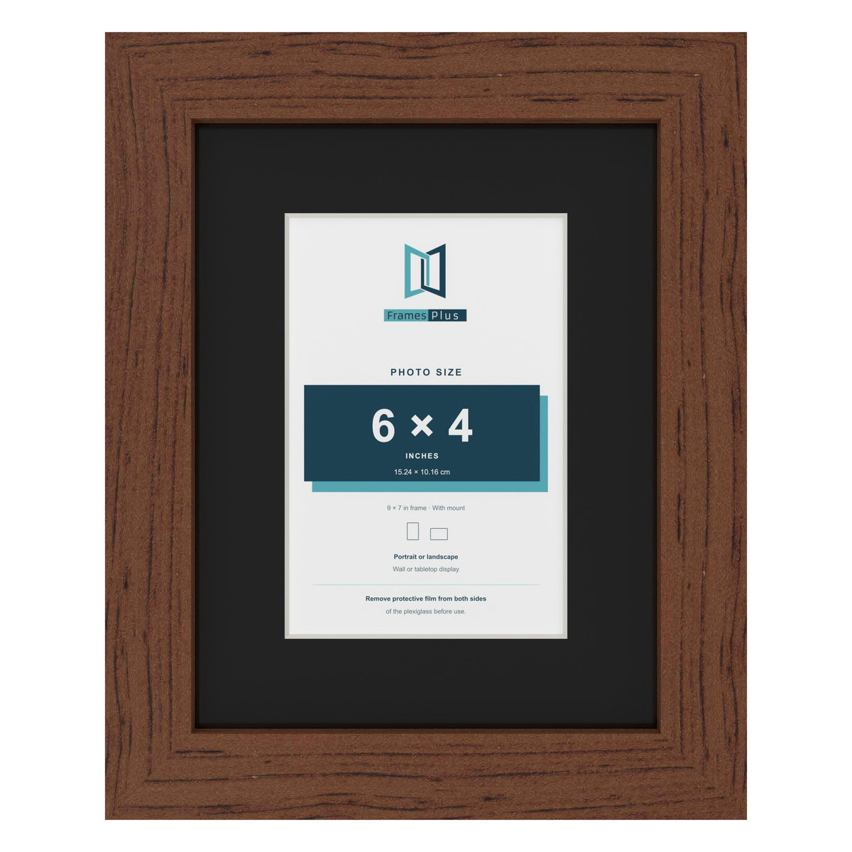 Dark Teak 9 x 7 inch picture frame with a black mount for a 6 x 4 inch photo