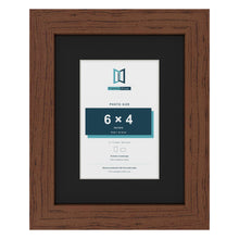 Dark Teak 9 x 7 inch picture frame with a black mount for a 6 x 4 inch photo