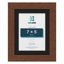Dark Teak 9 x 7 inch picture frame with a black mount for a 7 x 5 inch photo