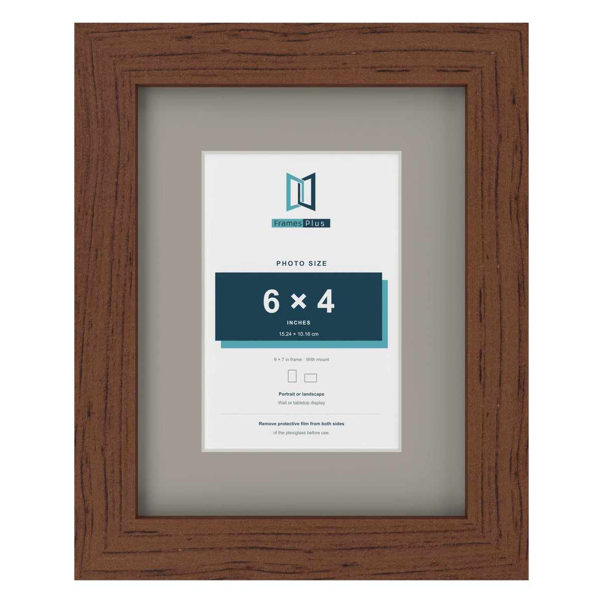 Dark Teak 9 x 7 inch picture frame with a Dawn Grey mount for a 6 x 4 inch photo