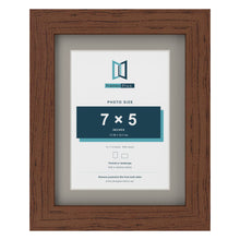 Dark Teak 9 x 7 inch picture frame with a Dawn Grey mount for a 7 x 5 inch photo