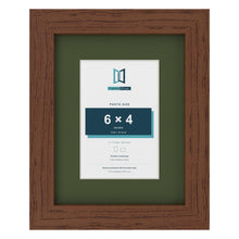 Dark Teak 9 x 7 inch picture frame with a green mount for a 6 x 4 inch photo