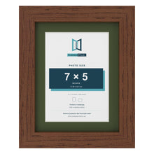 Dark Teak 9 x 7 inch picture frame with a green mount for a 7 x 5 inch photo