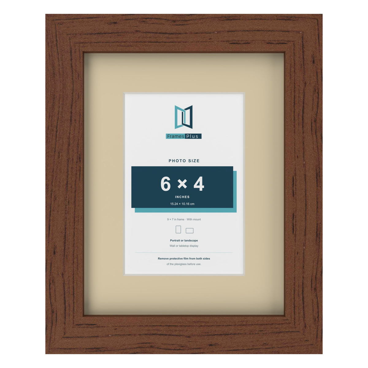 Dark Teak 9 x 7 inch picture frame with an ivory mount for a 6 x 4 inch photo