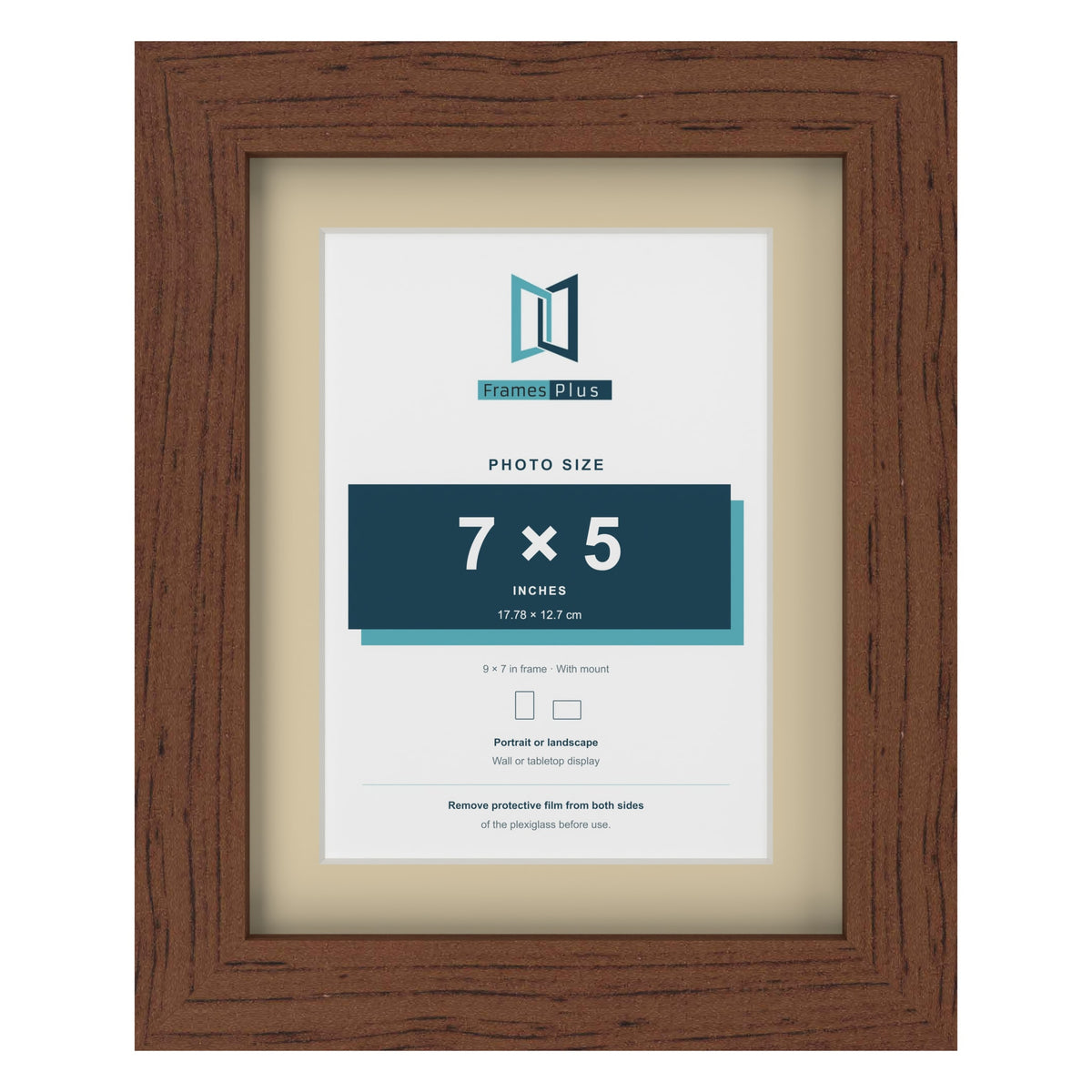 Dark Teak 9 x 7 inch picture frame with an ivory mount for a 7 x 5 inch photo