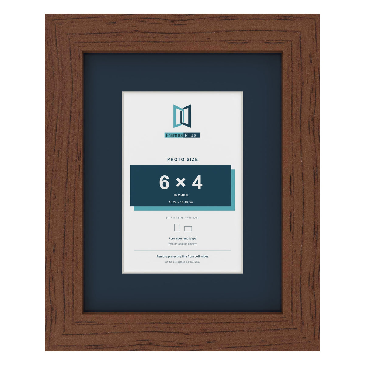 Dark Teak 9 x 7 inch picture frame with a Pacific Blue mount for a 6 x 4 inch photo