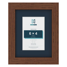Dark Teak 9 x 7 inch picture frame with a Pacific Blue mount for a 6 x 4 inch photo