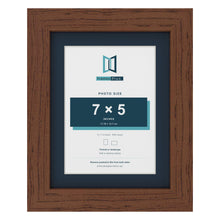 Dark Teak 9 x 7 inch picture frame with a Pacific Blue mount for a 7 x 5 inch photo